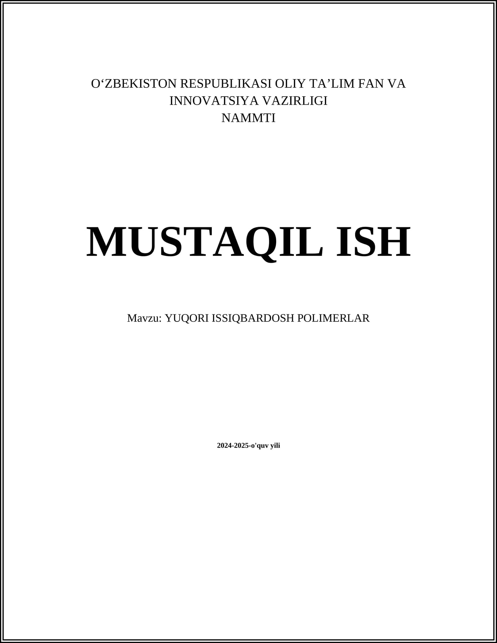 YUQORI ISSIQBARDOSH POLIMERLAR