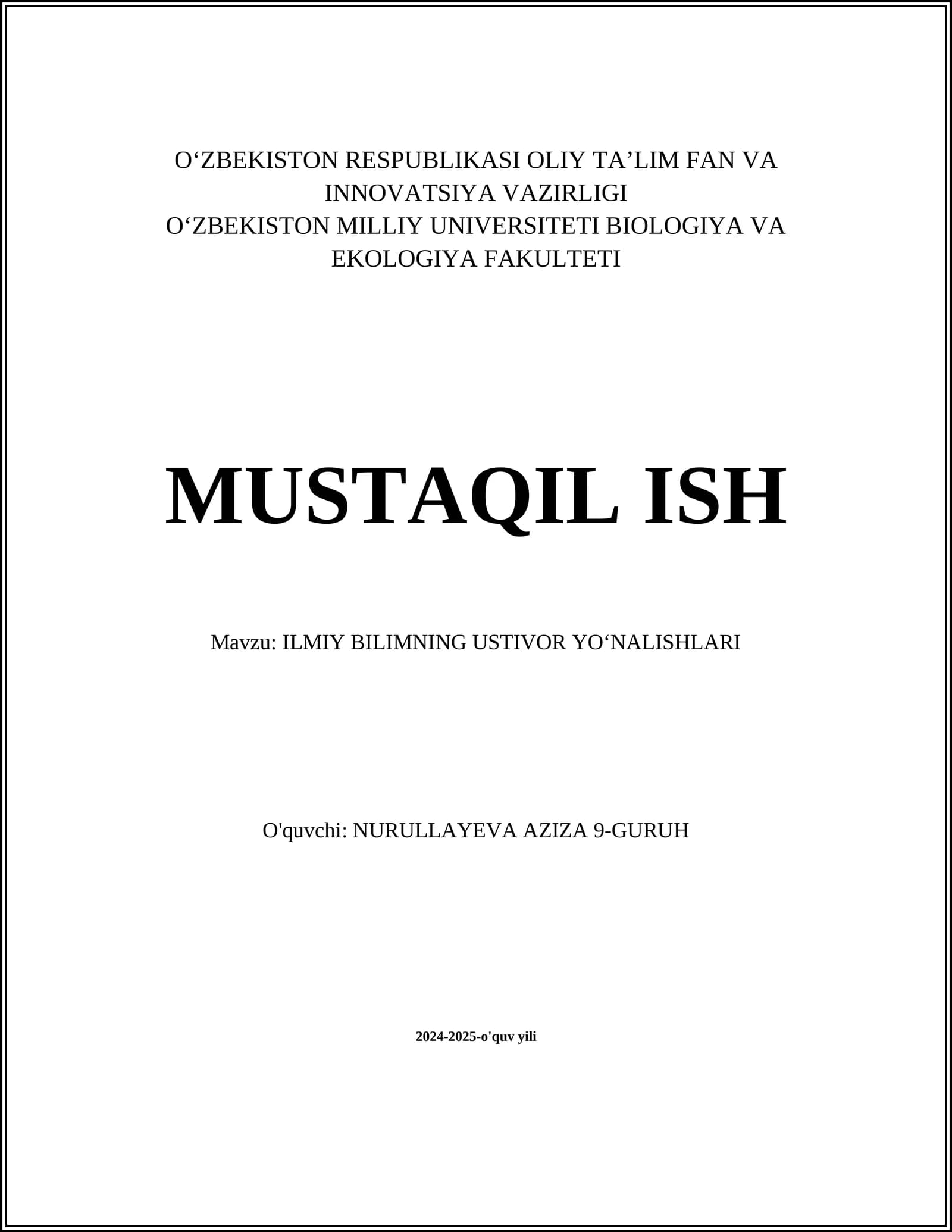 ILMIY BILIMNING USTIVOR YOʻNALISHLARI