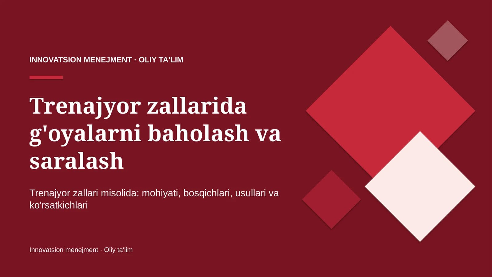trenajyor zallarida g'oyalarni baholash va saralash 9695