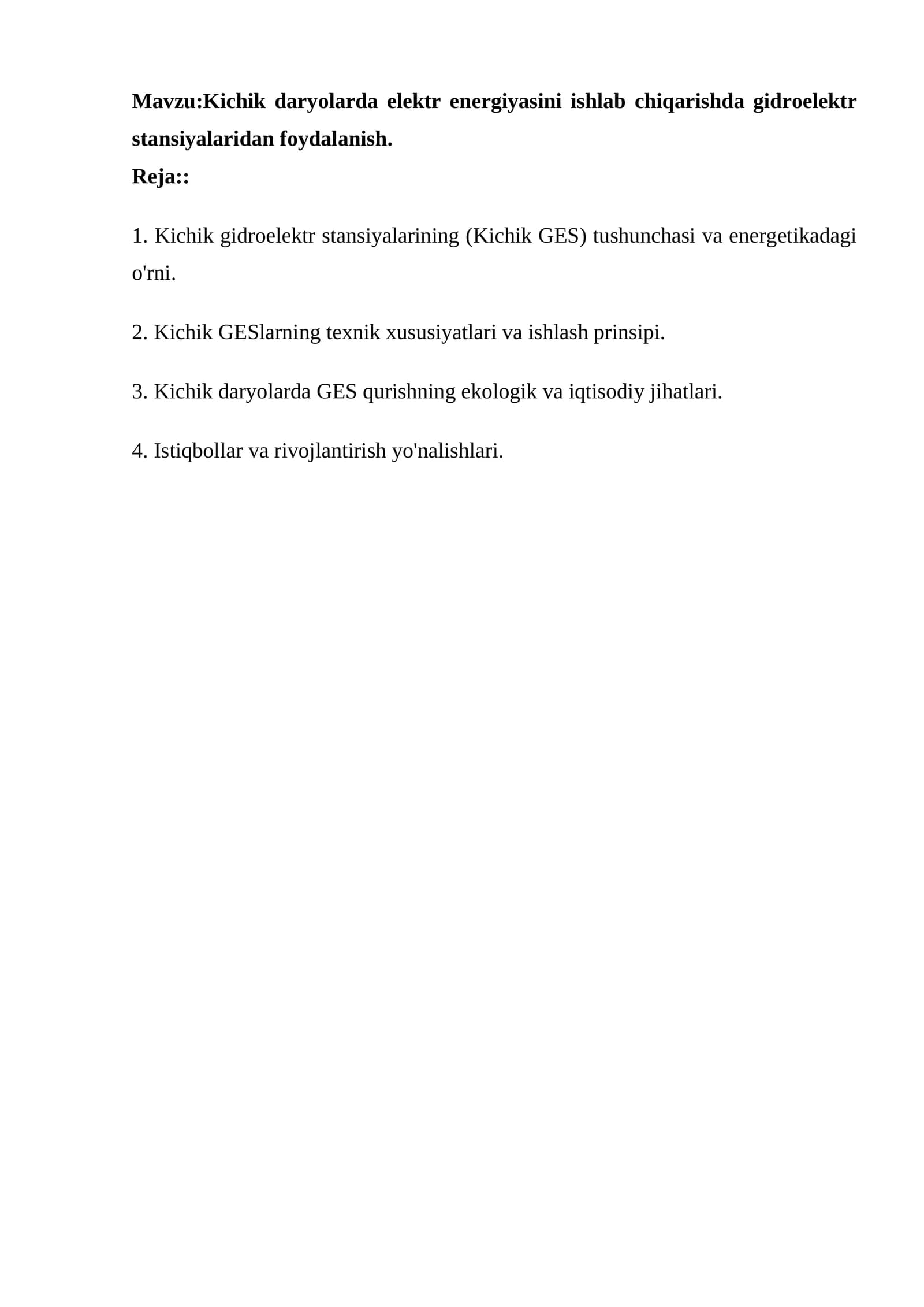 Kichik gidroelektr stansiyalar