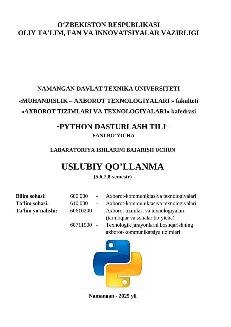 PYTHON DASTURLASH TILI