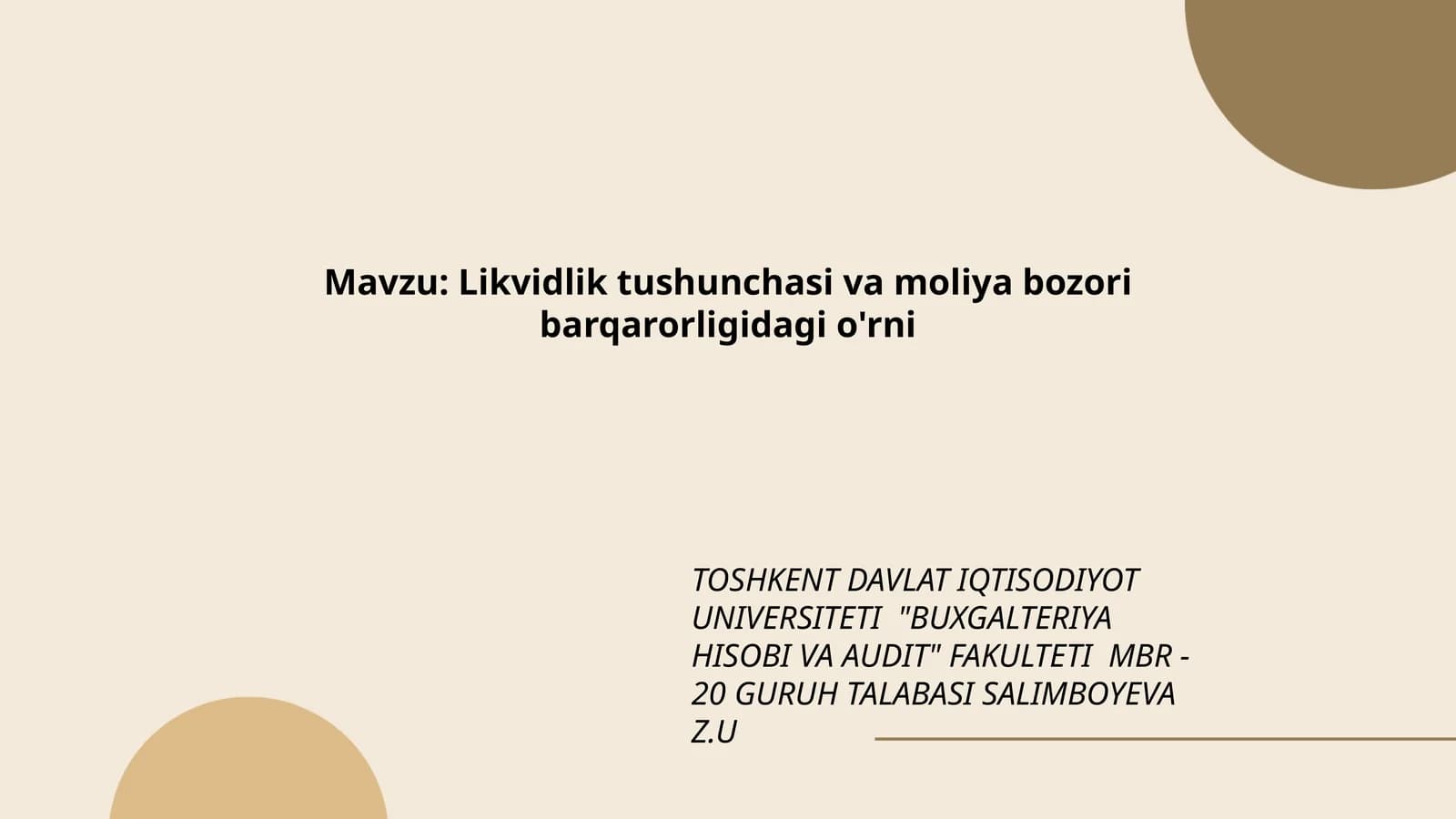 Likvidlik tushunchasi va moliya bozori barqarorligidagi o'rni
