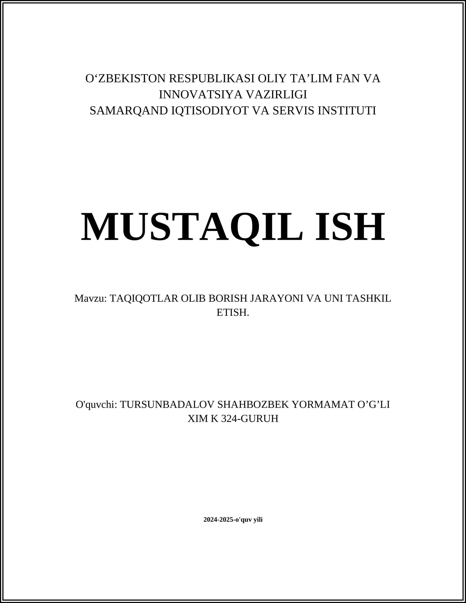 TAQIQOTLAR OLIB BORISH JARAYONI VA UNI TASHKIL ETISH