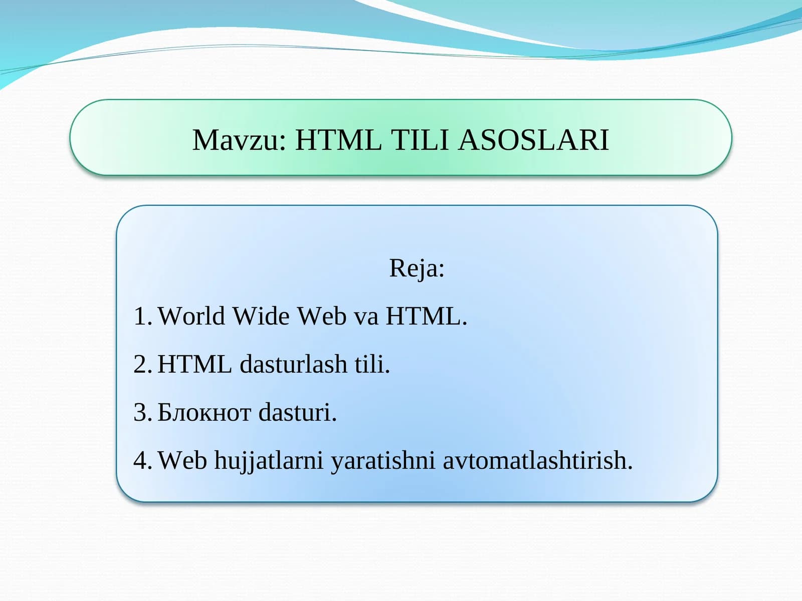 HTML TILI ASOSLARI