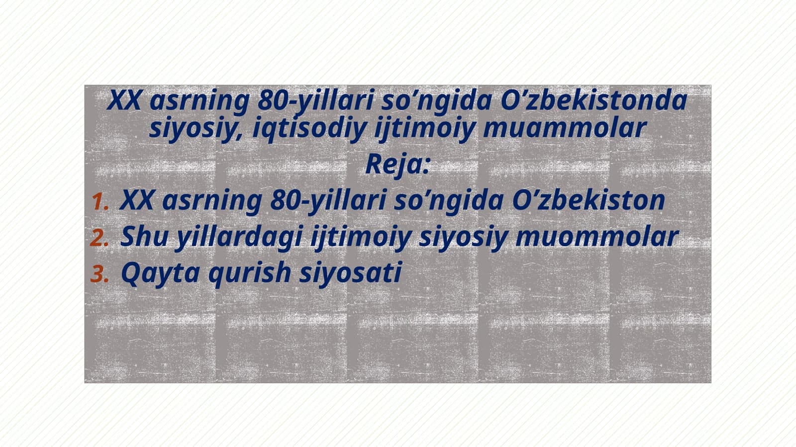 XX asrning 80-yillari so’ngida O’zbekistonda siyosiy, iqtisodiy ijtimoiy muammolar