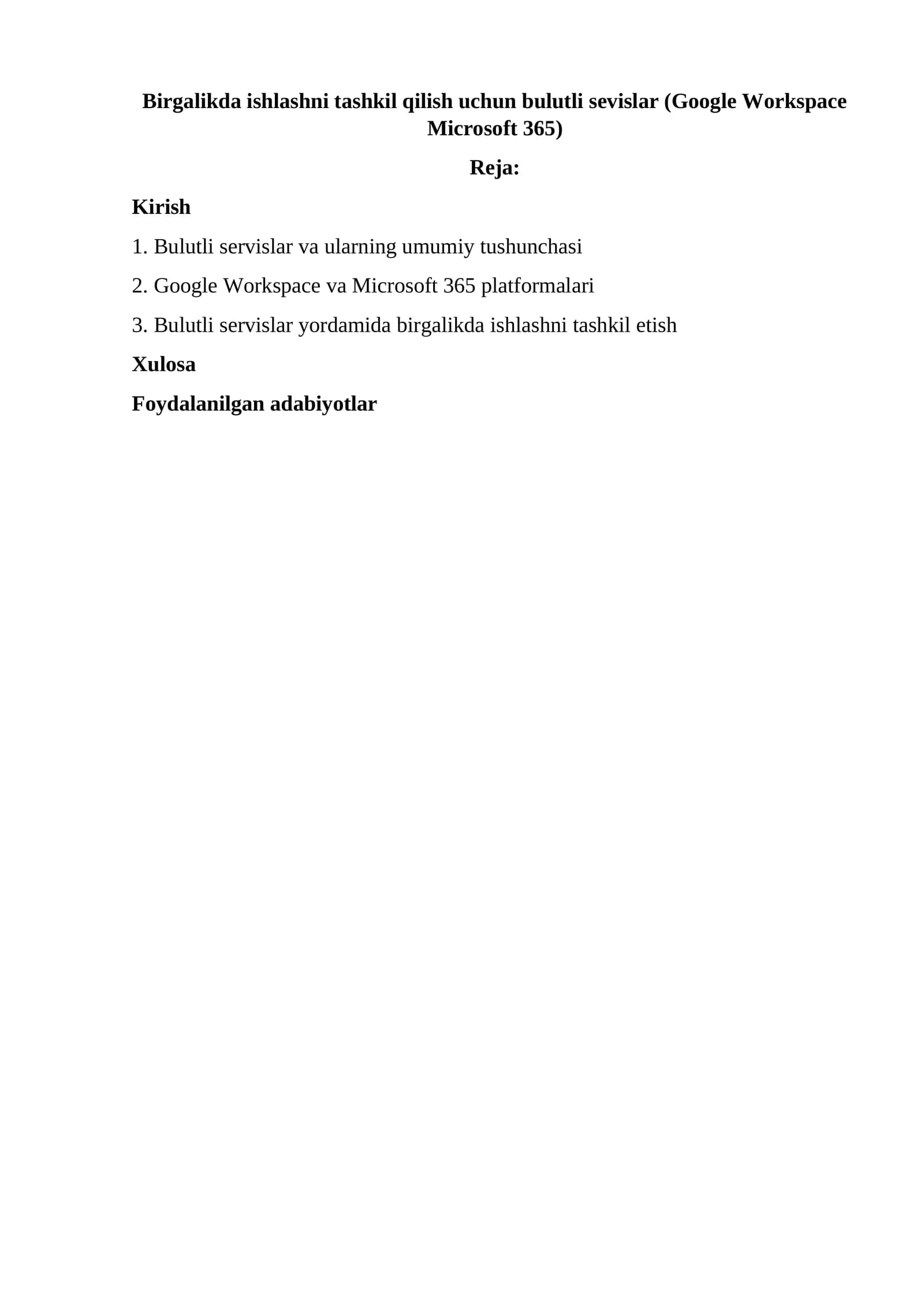 Bulutli servislar Google Workspace va Microsoft 365
