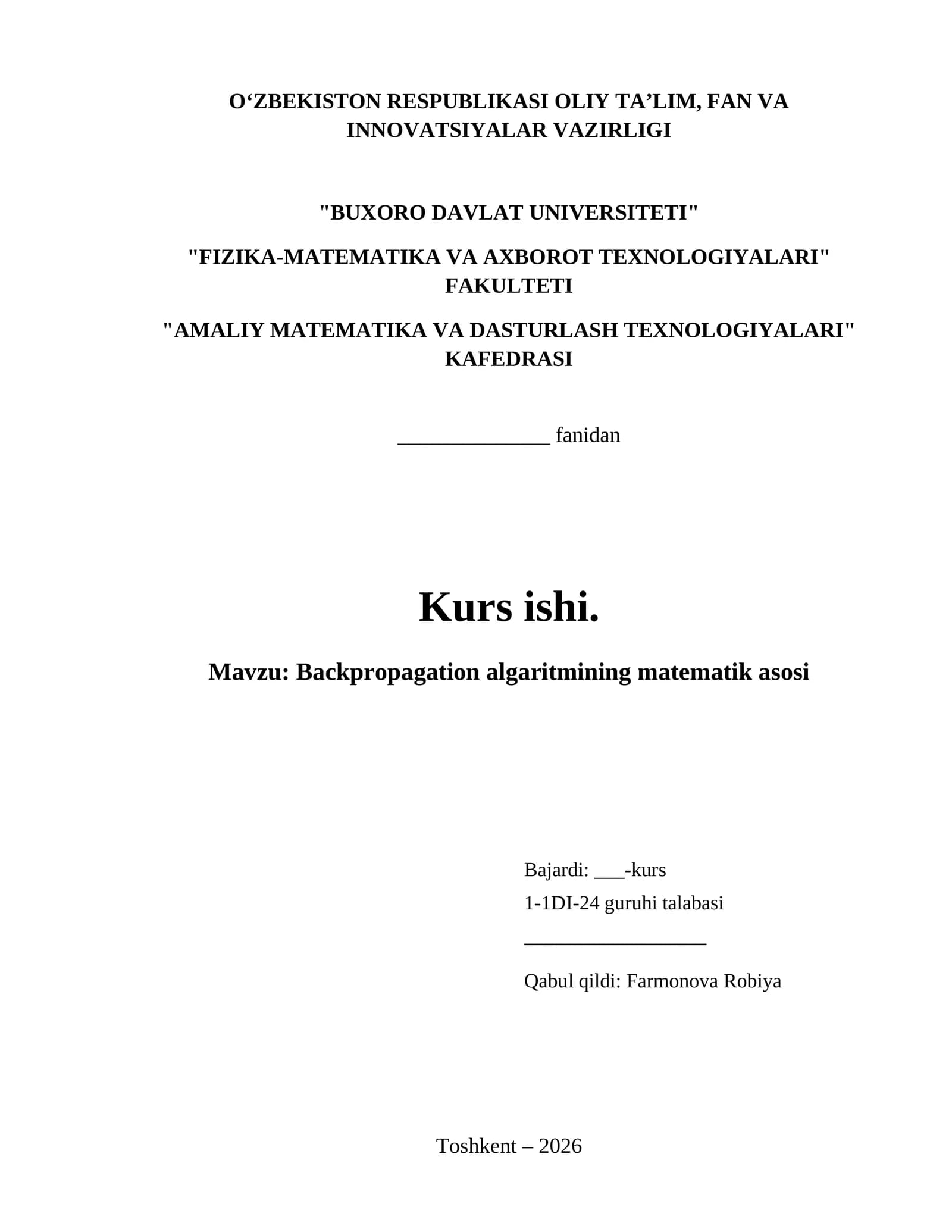 Backpropagation algaritmining matematik asosi