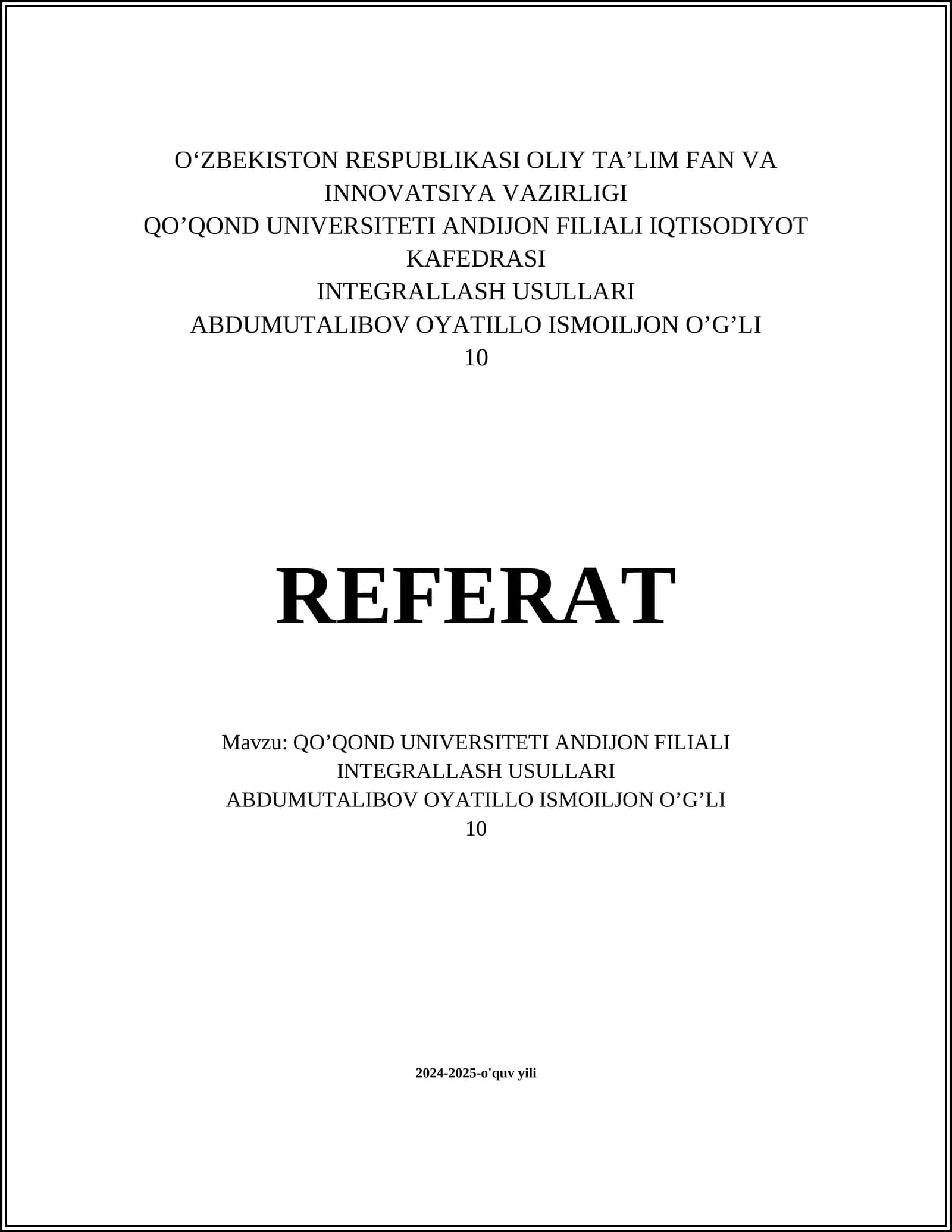 INTEGRALLASH USULLARI