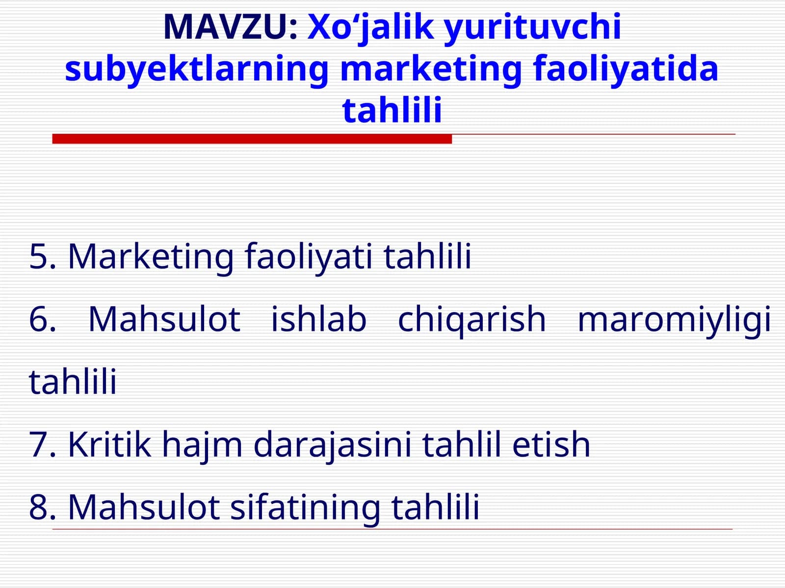 Xoʻjalik yurituvchi subyektlarning marketing faoliyatida tahlili