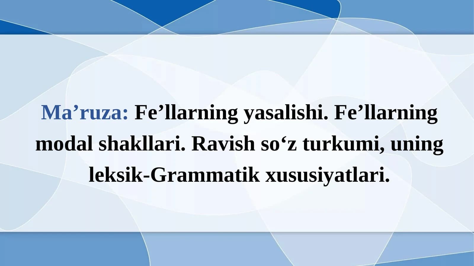 Fe'llarning yasalishi