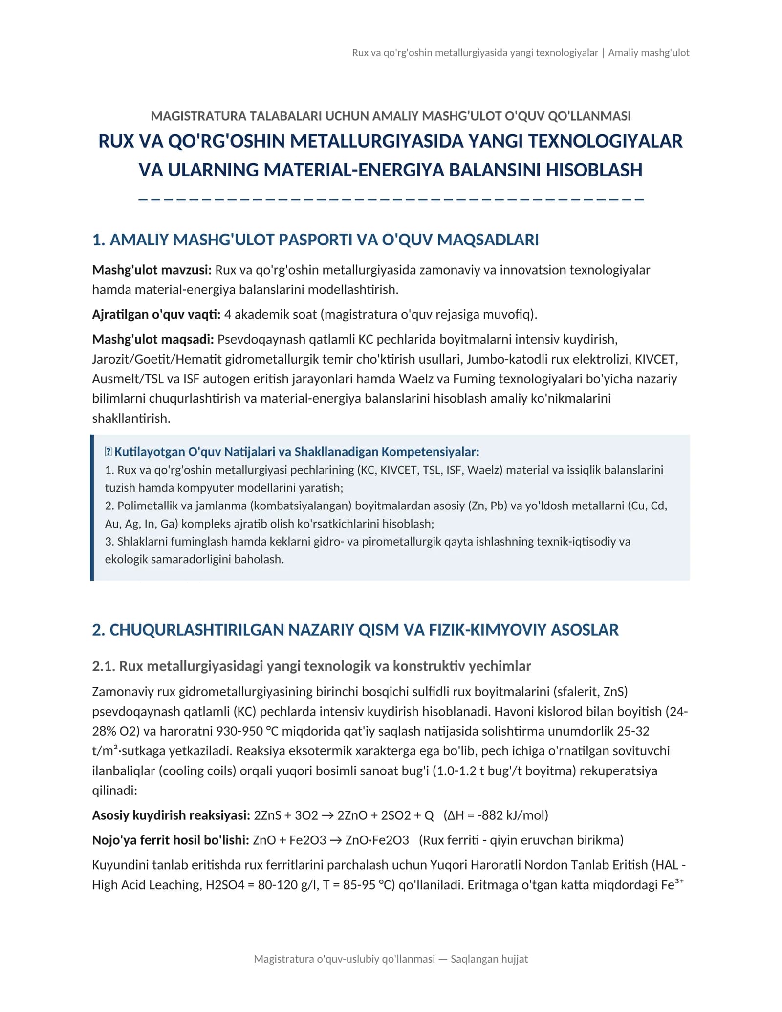 MAGISTRATURA TALABALARI UCHUN AMALIY MASHG'ULOT O'QUV QO'LLANMASI