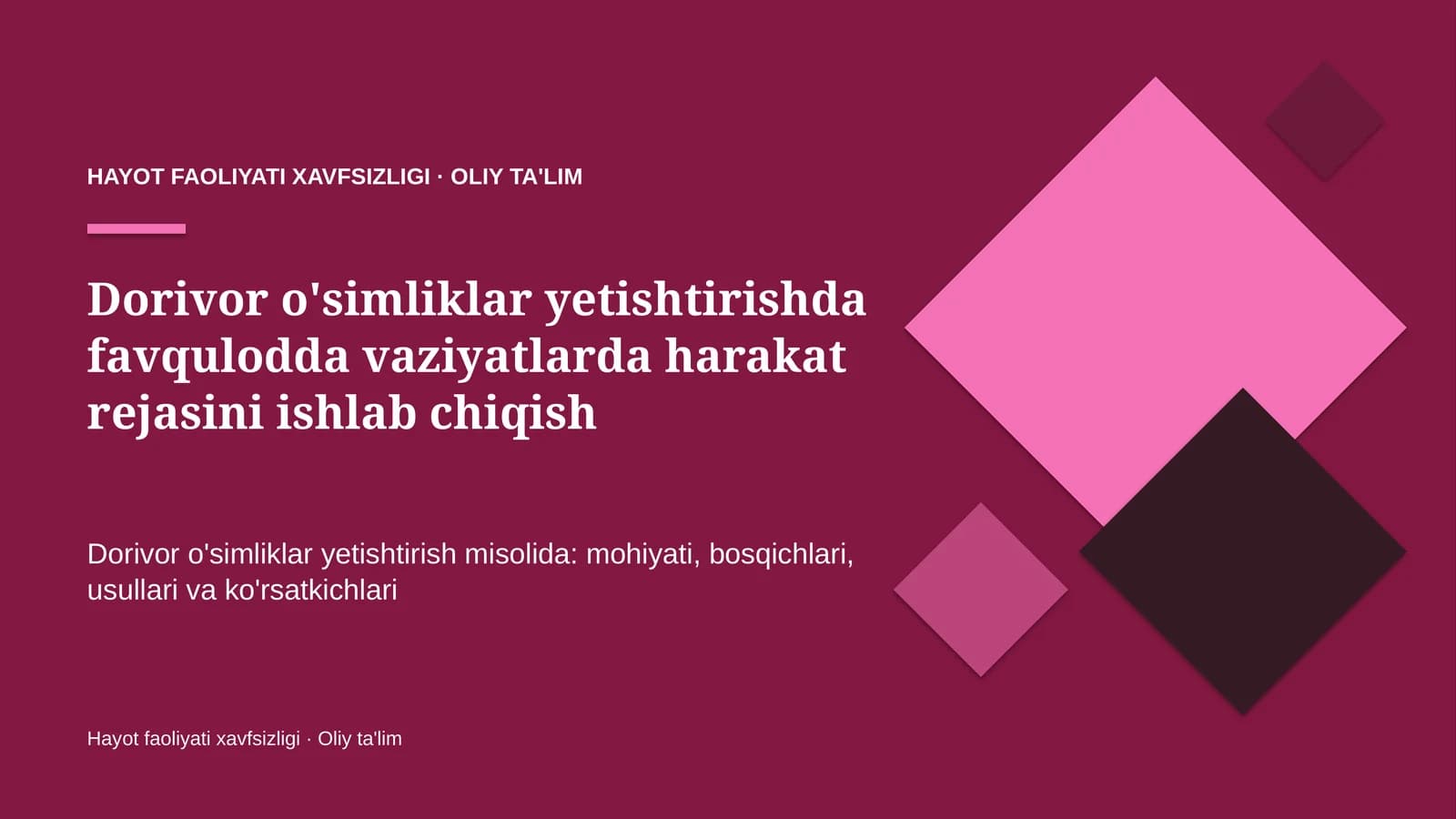 dorivor o'simliklar yetishtirishda favqulodda vaziyatlarda harakat rejasini ishlab chiqish 6417