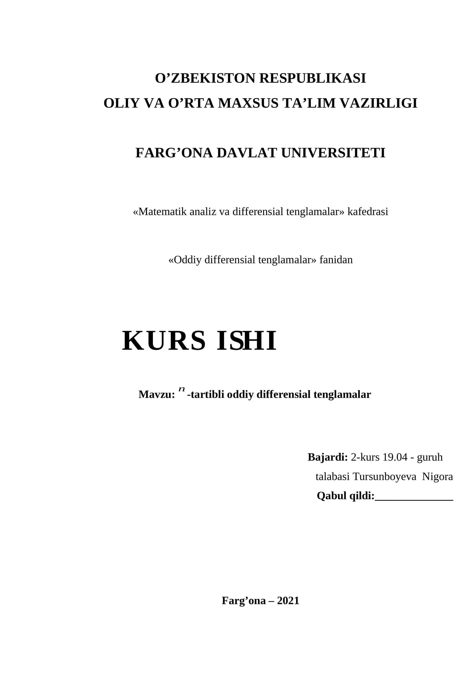 Oddiy differensial tenglamalar