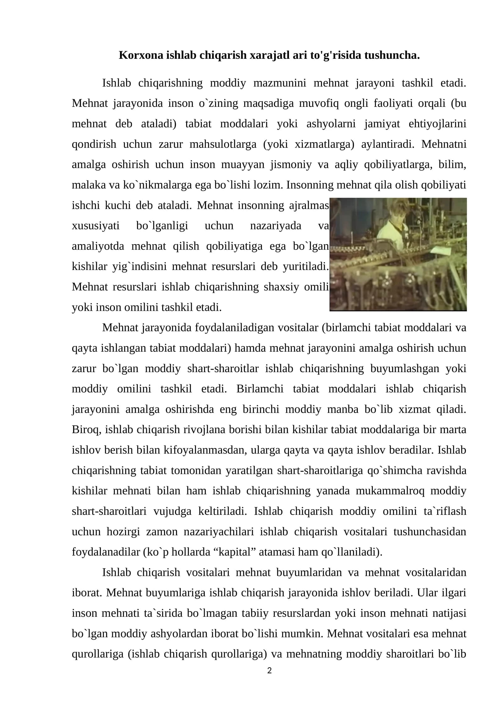 Mehnat jarayonining moddiy mazmuni