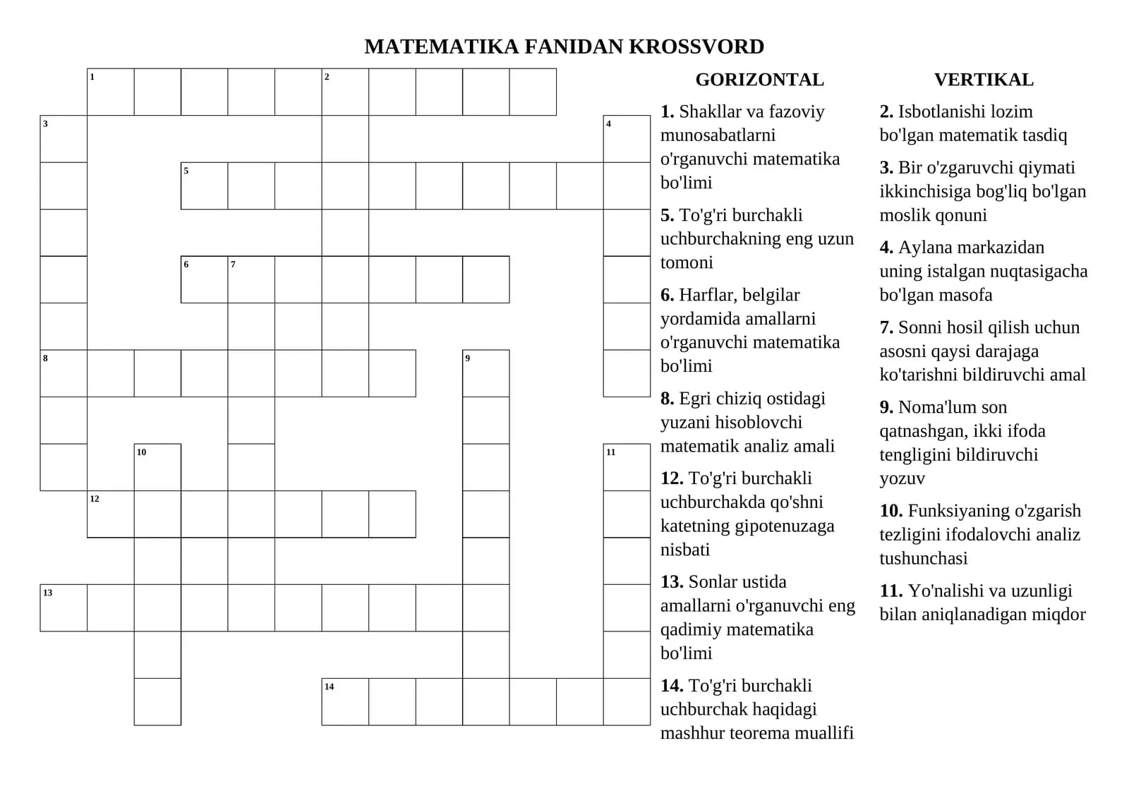 MATEMATIKA FANIDAN KROSSVORD