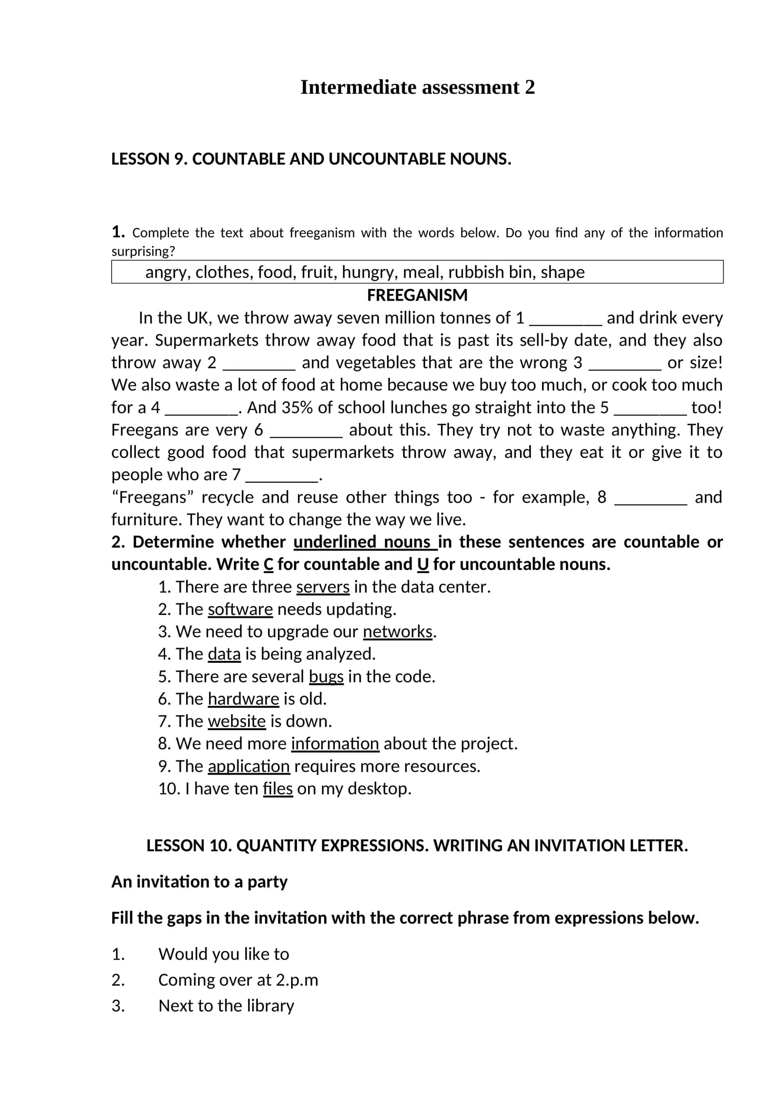 LESSON 9. COUNTABLE AND UNCOUNTABLE NOUNS