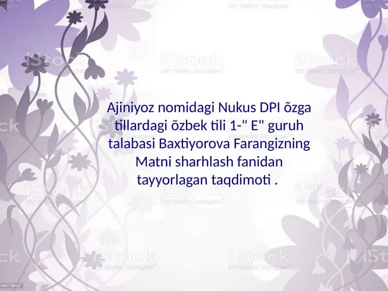 Kuntug'mish dostonining gobrazlari tiziminisharhlash