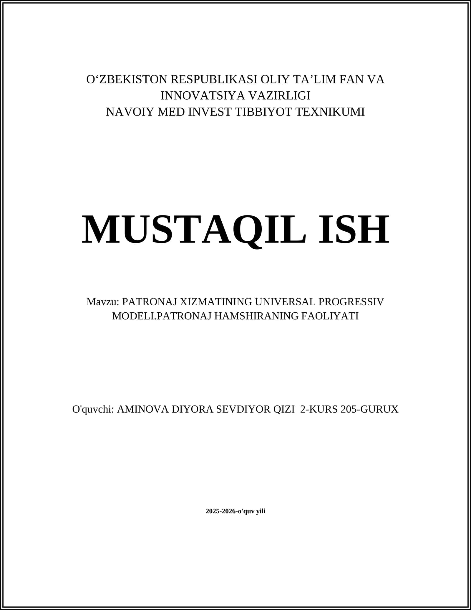 PATRONAJ XIZMATINING UNIVERSAL PROGRESSIV MODELI