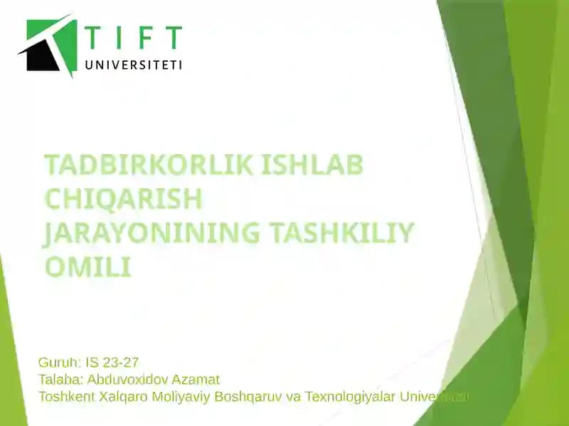 Tadbirkorlik Ishlab Chiqarish Jarayonining Tashkiliy Omili
