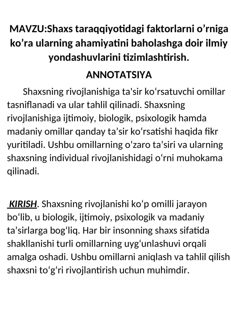 Shaxsning rivojlanishi
