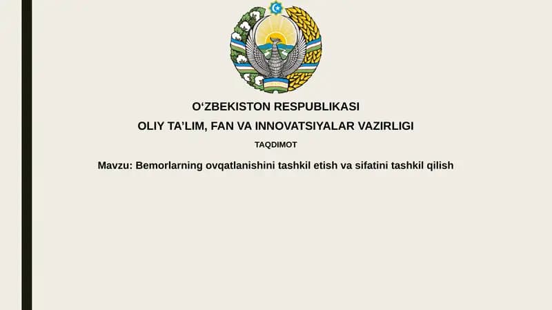 Bemorlarning ovqatlanishini tashkil etish asoslari