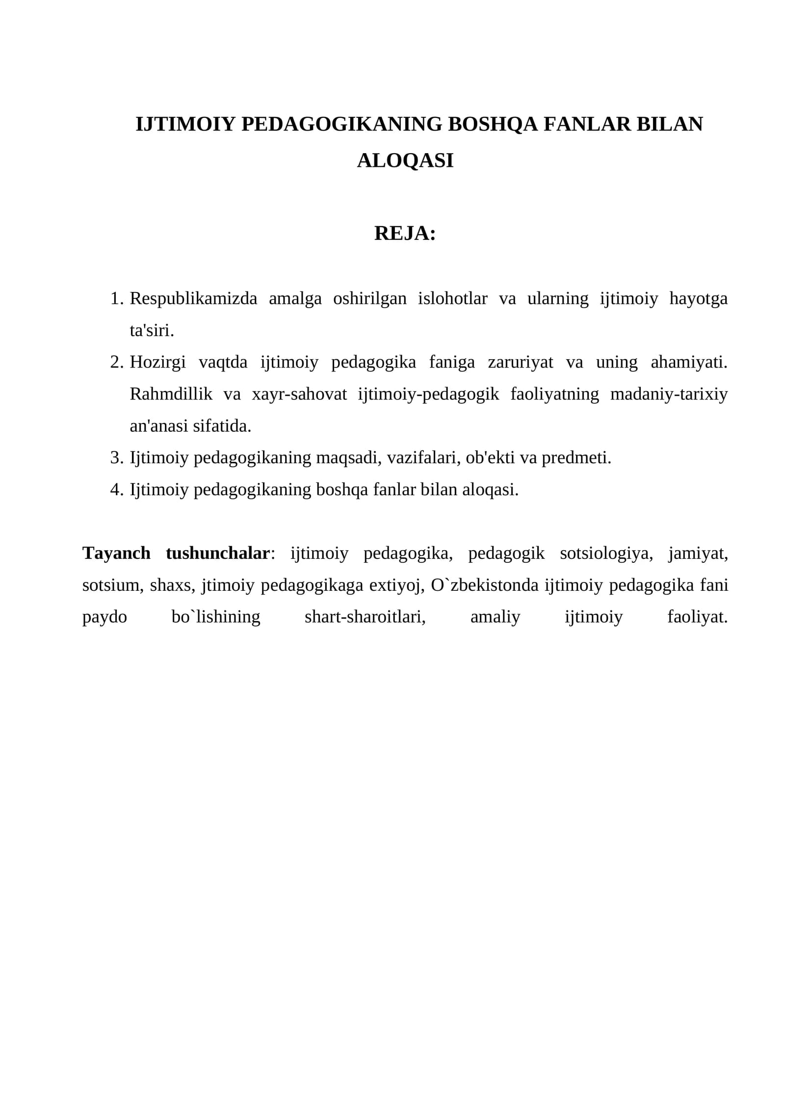 IJTIMOIY PEDAGOGIKANING BOSHQA FANLAR BILAN ALOQASI