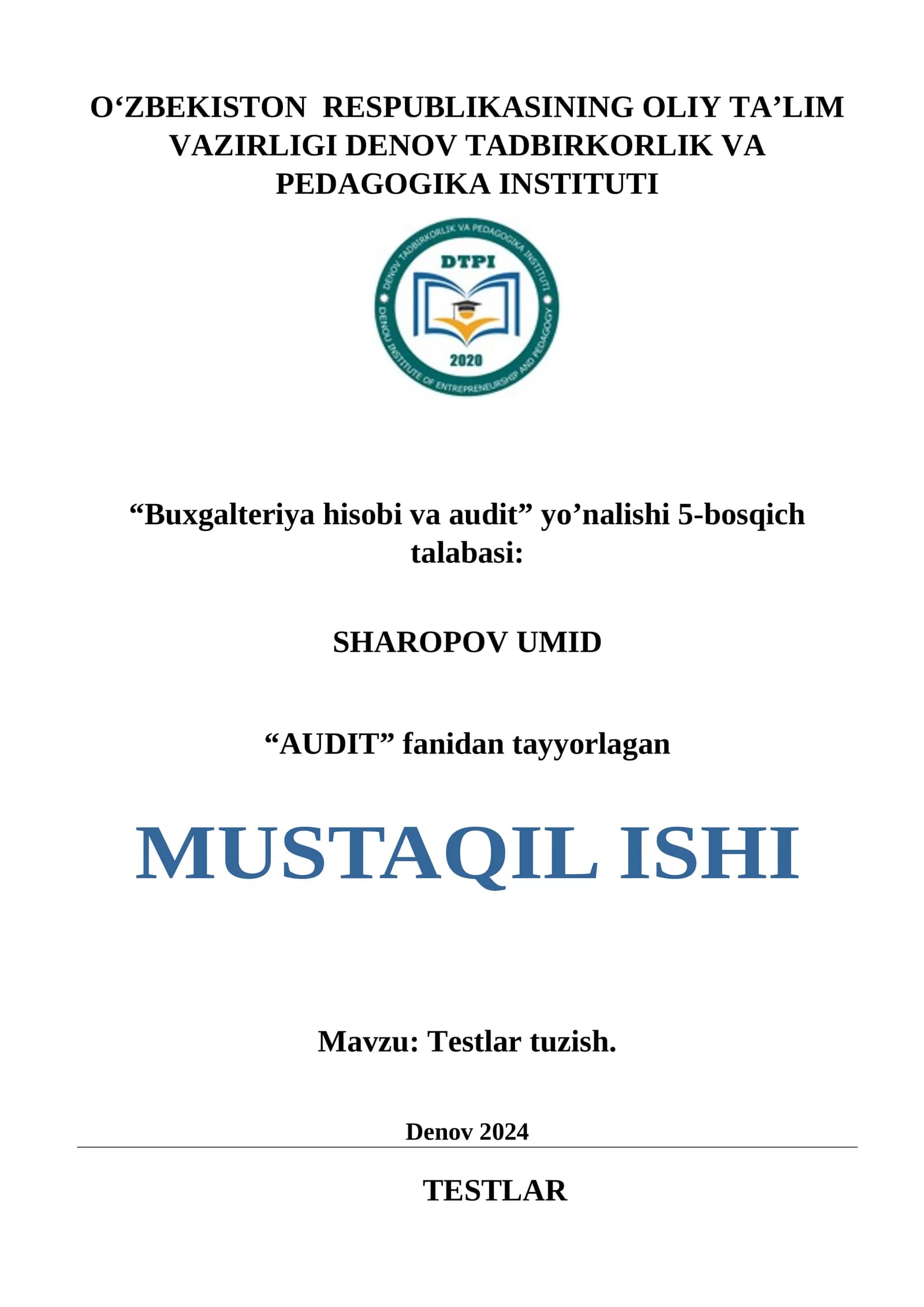 Testlar tuzish
