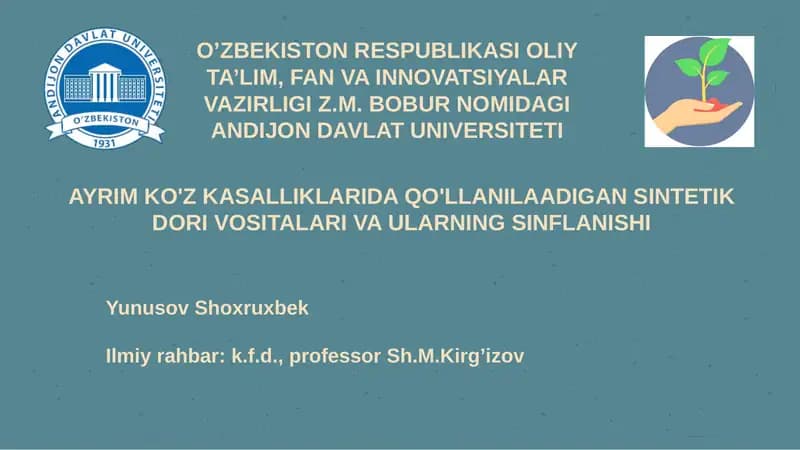SINTETIK DORI VOSITALARI VA ULARNING SINFLАNISHI