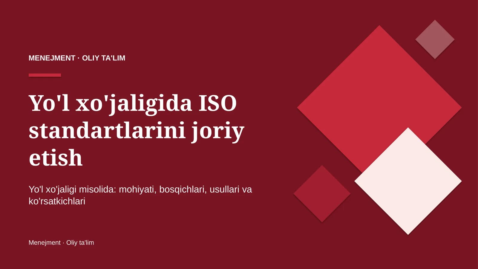yo'l xo'jaligida iso standartlarini joriy etish 6951