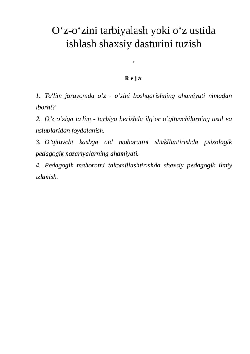Ta'lim jarayonida o'z-o'zini boshqarish