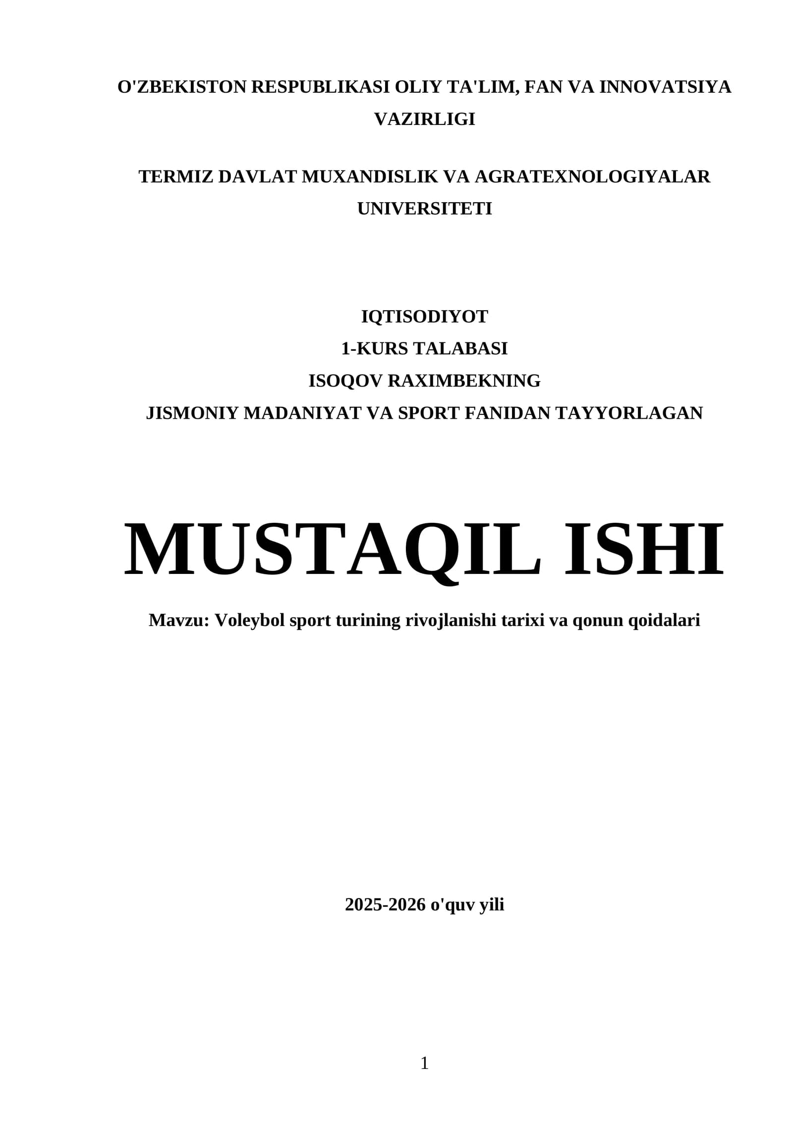 Voleybol sport turining rivojlanishi tarixi va qonun qoidalari