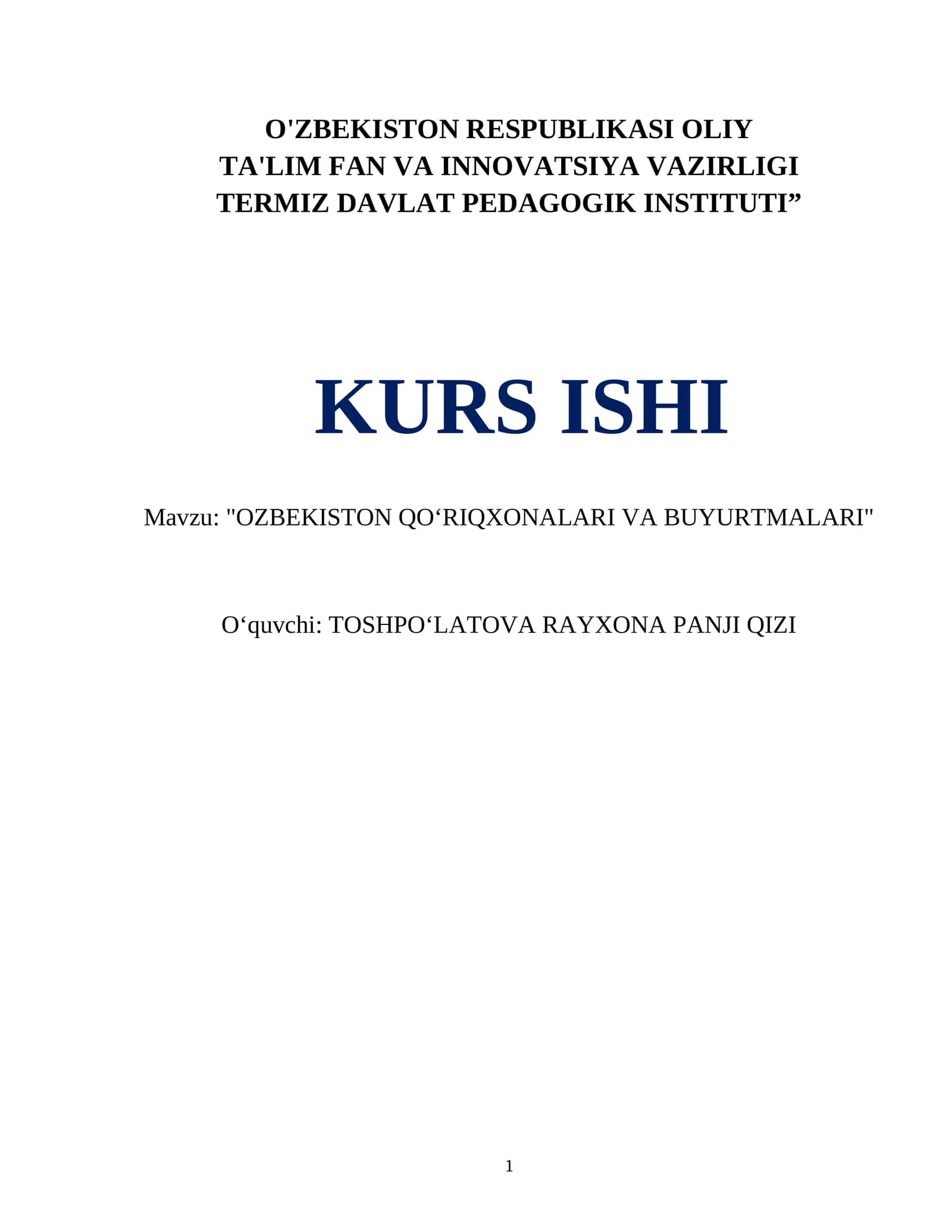 O'ZBEKISTON QOʻRIQXONALARI VA BUYURTMALARI