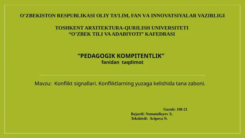 Konfliktsignallari.Konfliktlarning yuzaga kelishi datanazaboni.