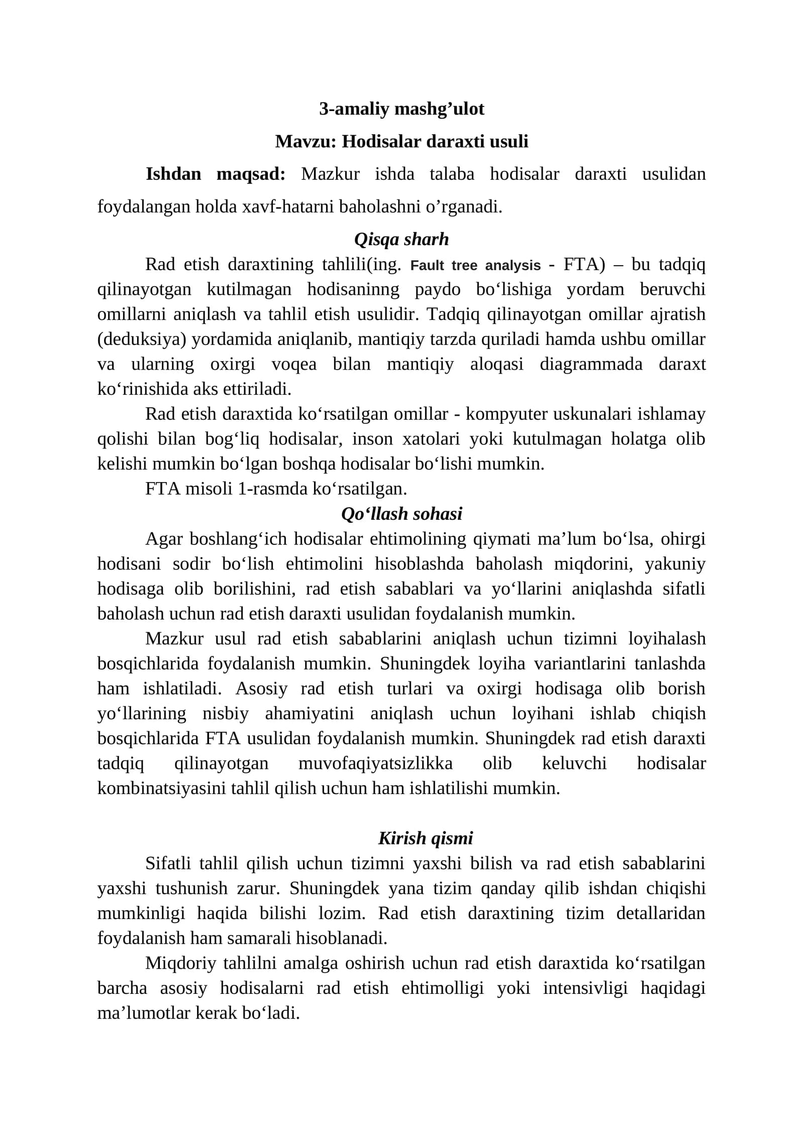 Hodisalar daraxti usuli