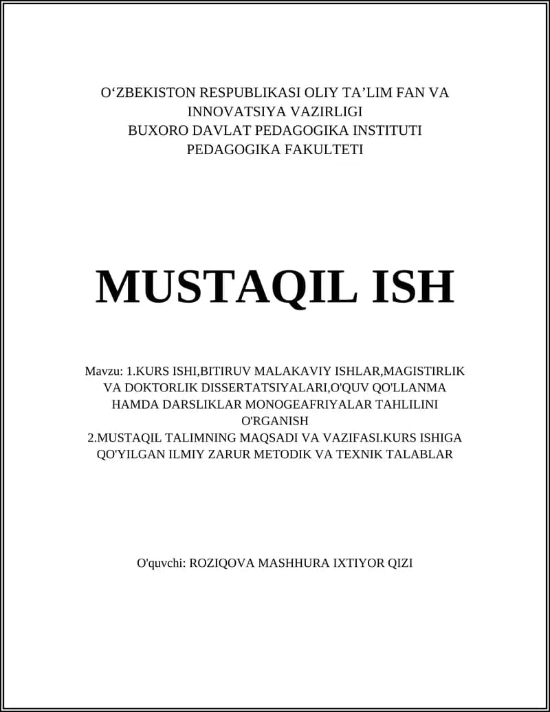 Kurs ishi mavzusini tanlashning ilmiy va amaliy mezonlari