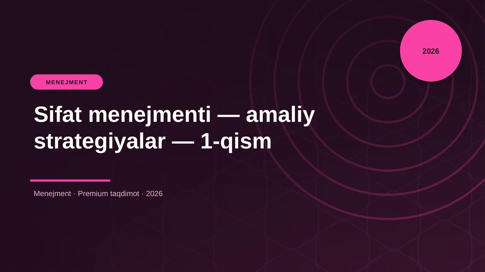 Sifat menejmenti — amaliy strategiyalar — 1-qism