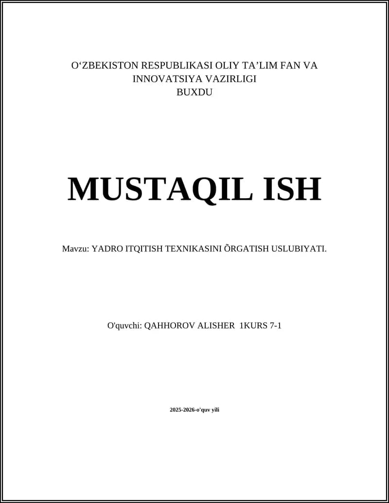 Yadro Itqitish Texnikasini Õrgatish Uslubiyati
