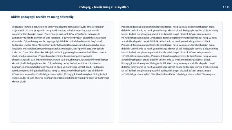 Pedagogiktexnikaning xususiyatlari