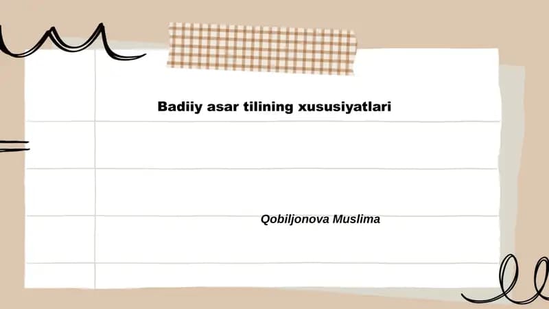 Badiiy asar tilining xususiyatlari