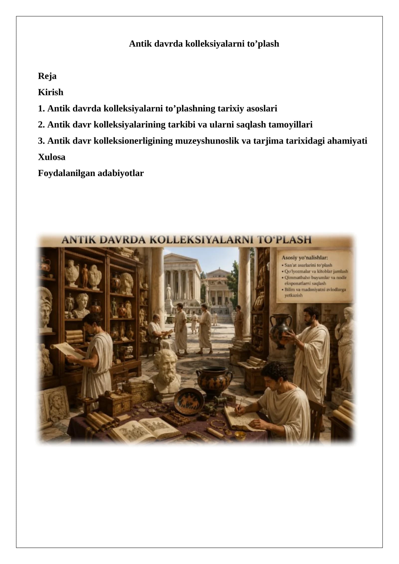 Antik davrda kolleksiyalarni to’plash