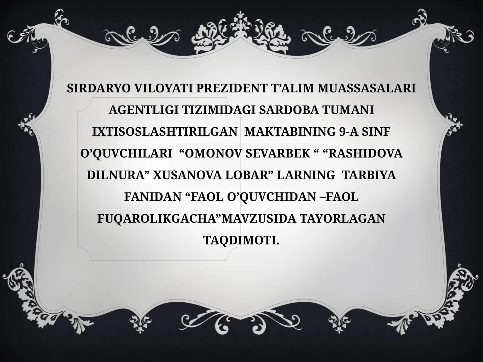 TAQDIMOT MAVZUSI VA MAQSADI