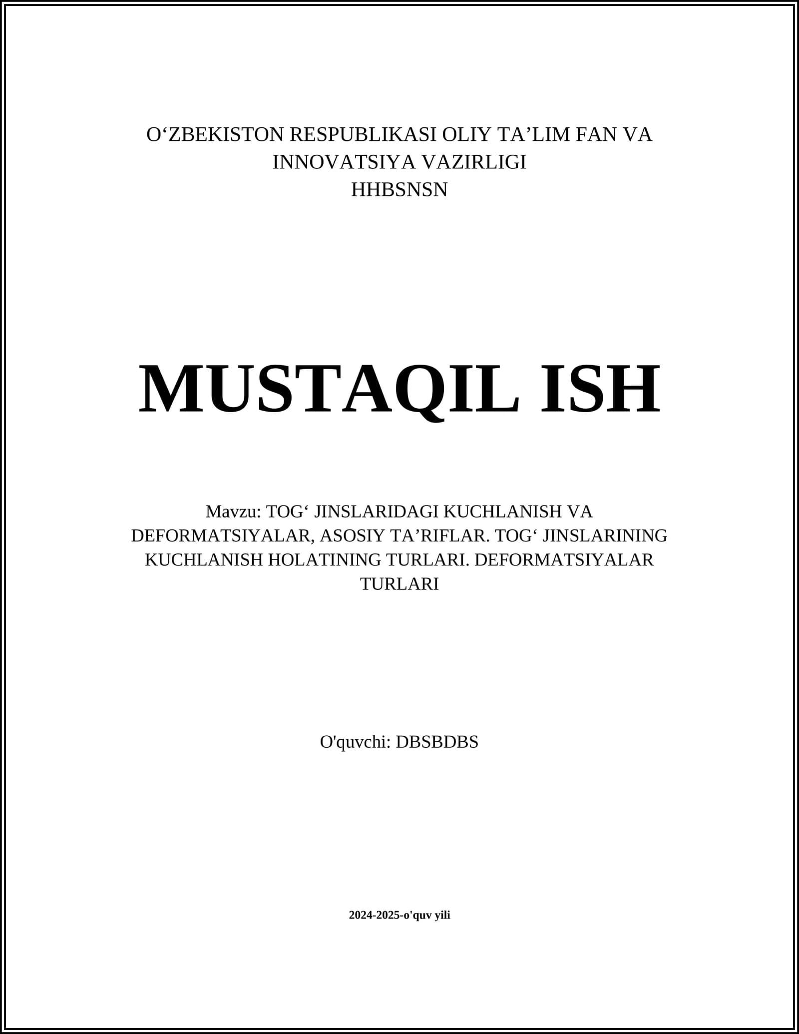 TOGʻ JINSLARIDAGI KUCHLANISH VA DEFORMATSIYALAR