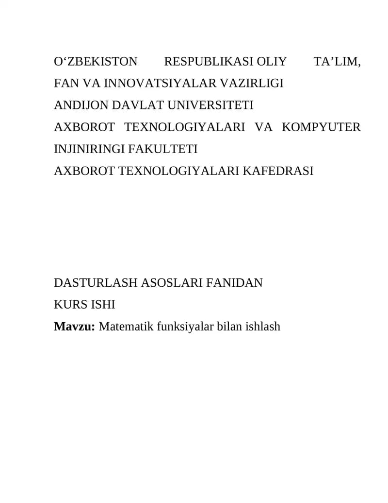 Matematik funksiyalar bilan ishlash