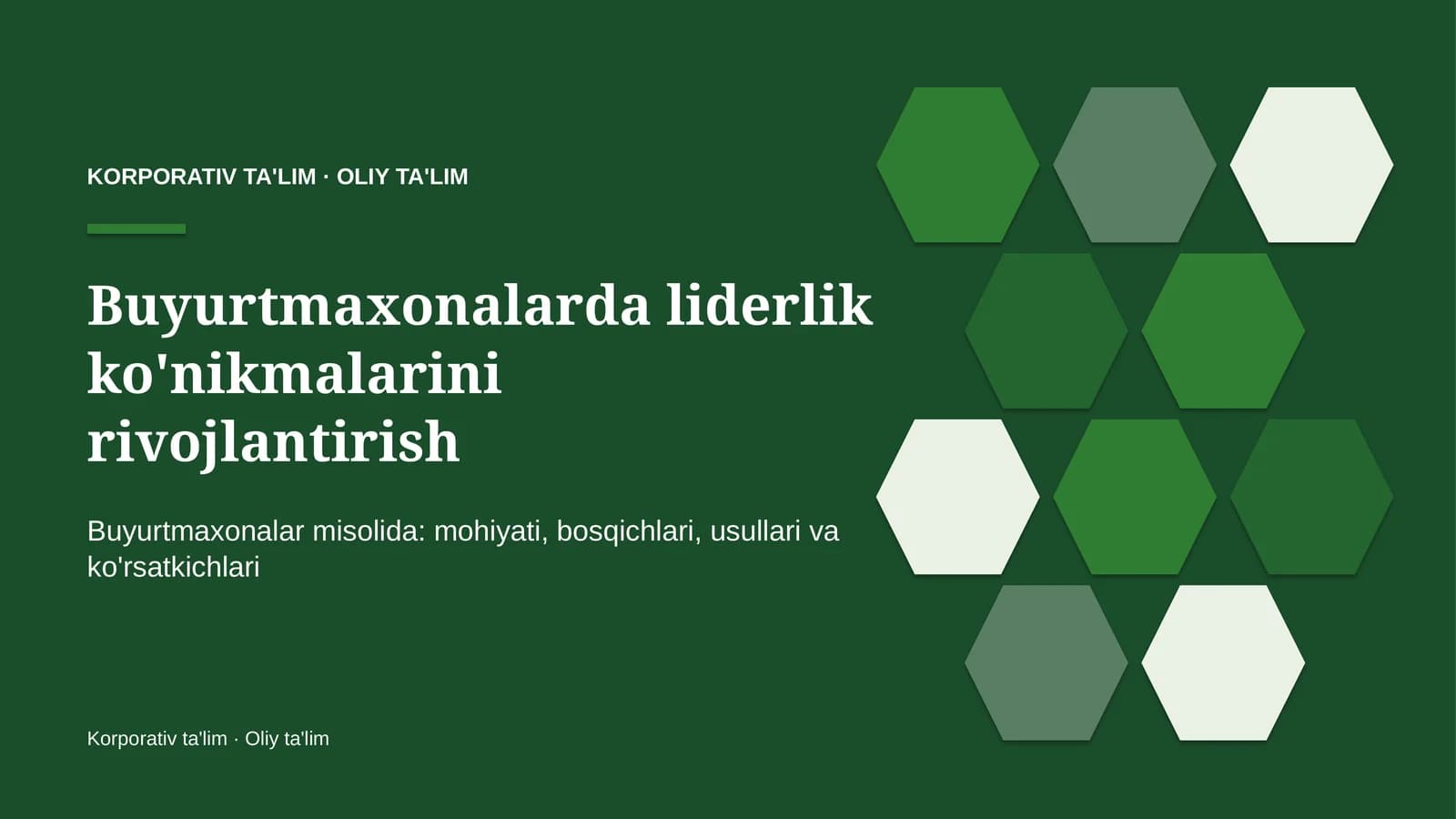 Buyurtmaxonalarda liderlik ko'nikmalarini rivojlantirish