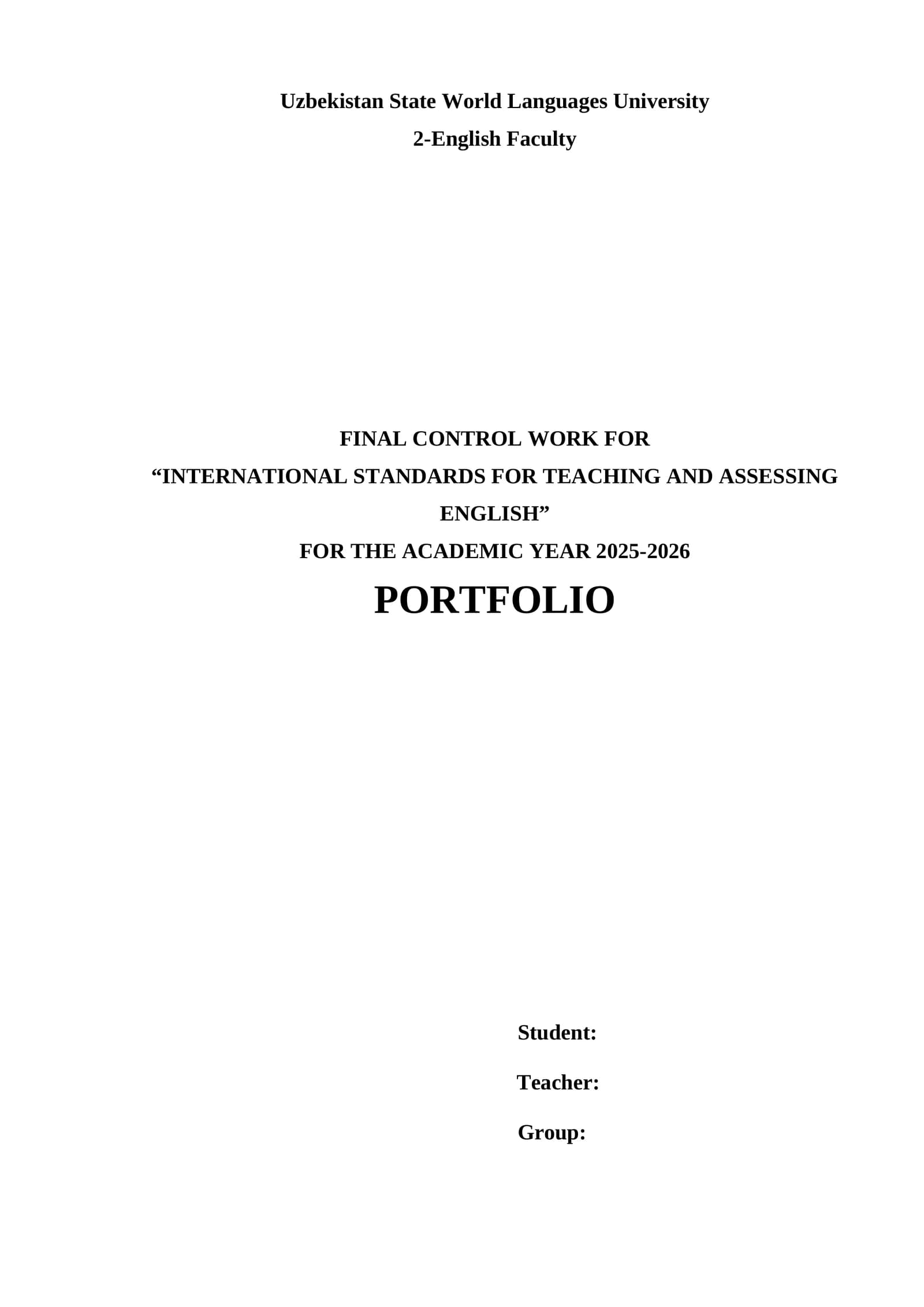 International Standards for Teaching and Assessing English Portfolio