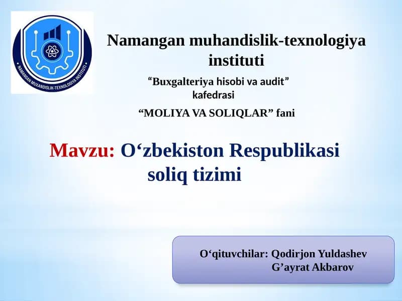 O‘zbekiston Respublikasi soliq tizimi
