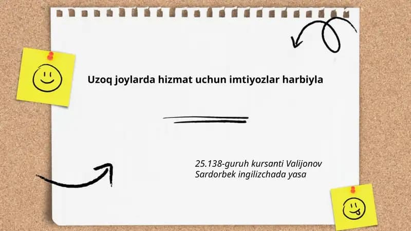 Uzoq joylarda hizmat uchun imtiyozlar harbiyla