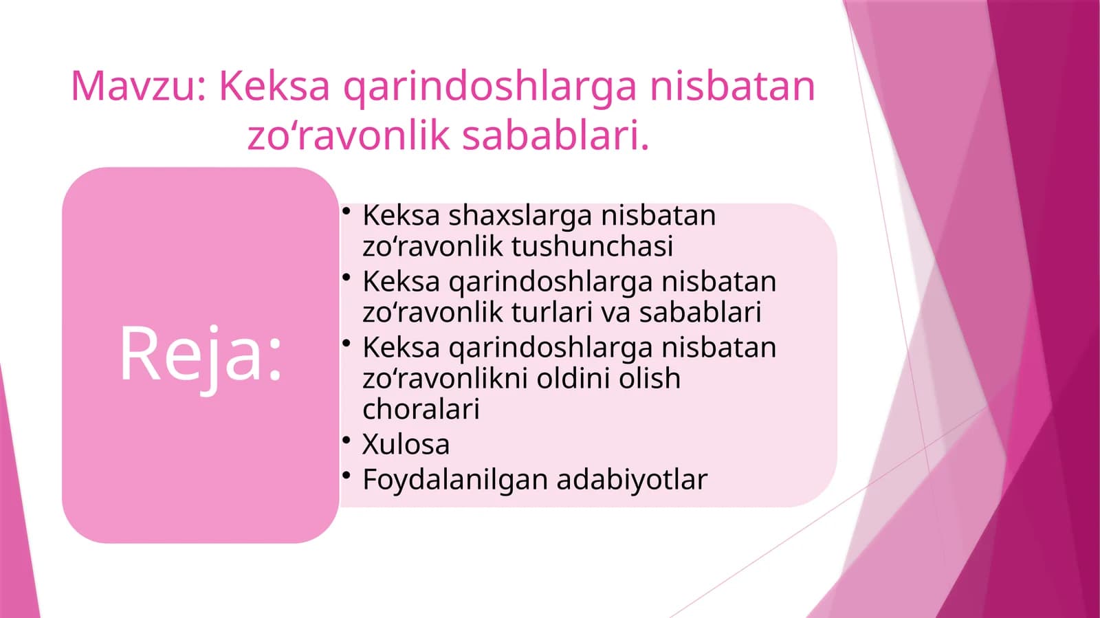 Keksa qarindoshlarga nisbatan  zo‘ravonlik sabablari.