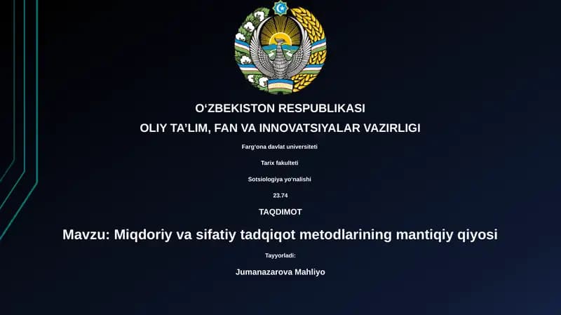 Miqdoriy va sifatiy tadqiqot metodlarining mantiqiy qiyosi