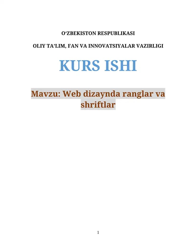 Web dizaynda ranglar va shriftlar kurs ishi
